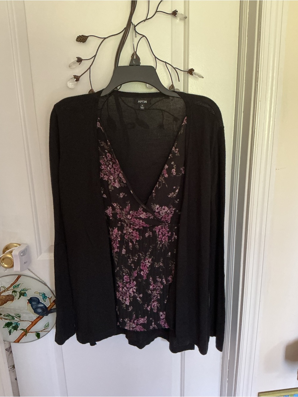 Apt. 9 Black Floral Top with Black Open Cardigan. NWOT